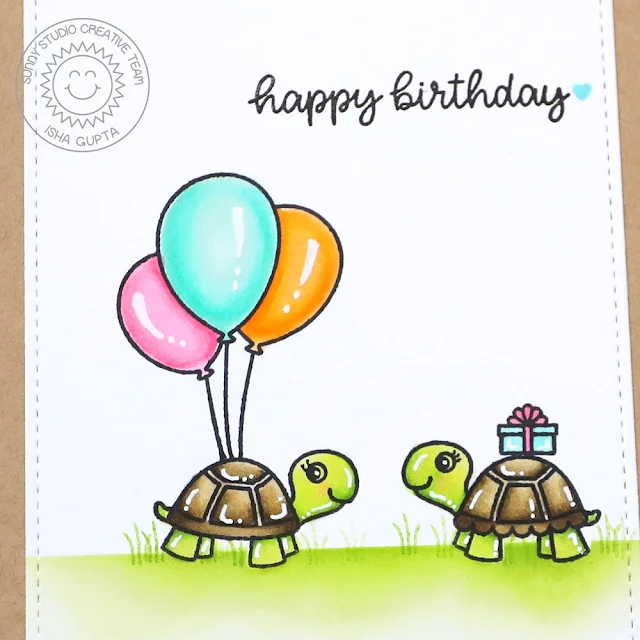 Sunny Studio Stamps: Turtley Awesome Birthday Card by Isha Gupta (featuring Inside Greetings Birthday, Stitched Rectangle Dies)