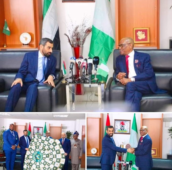Wike the FCT Minister seeks Seeks partnership in tourism development as he UAE Ambassador to Nigeria in his office 