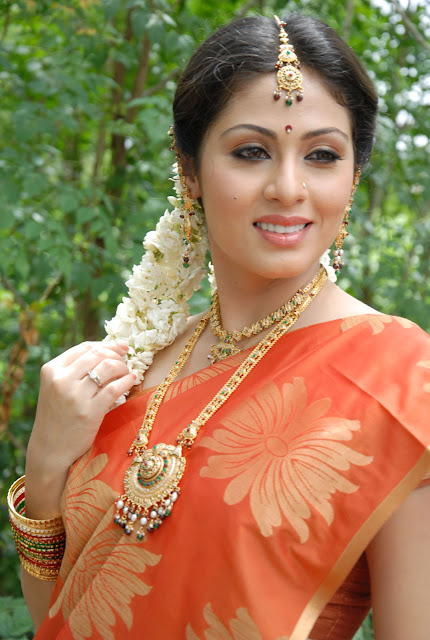 Telugu Actress Sana Hot Orange Saree