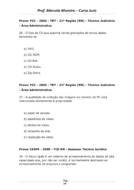 EXERCICIOS DE HARDWARE E SOFTWARE COM GABARITO