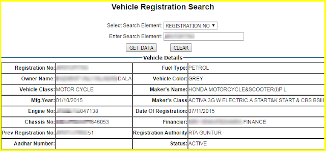 vehicle registration search detials with makers name