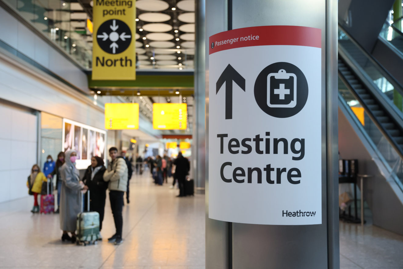 Testing centre sign board UK Heathrow airport
