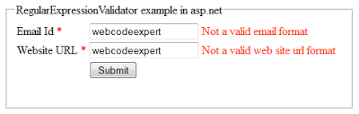 RegularExpressionValidator validation control example in asp.net