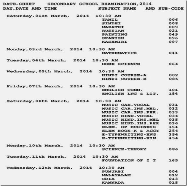 Secondary School Examinations - CBSE Board 10th Class Date-sheet & Time Table Secondary School Examinations - CBSE Board 10th Class Date-sheet & Time Table