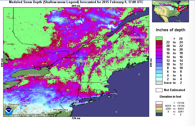 snow depth map maine Maps Of Current Forecast Snow Conditions In The Northeast snow depth map maine