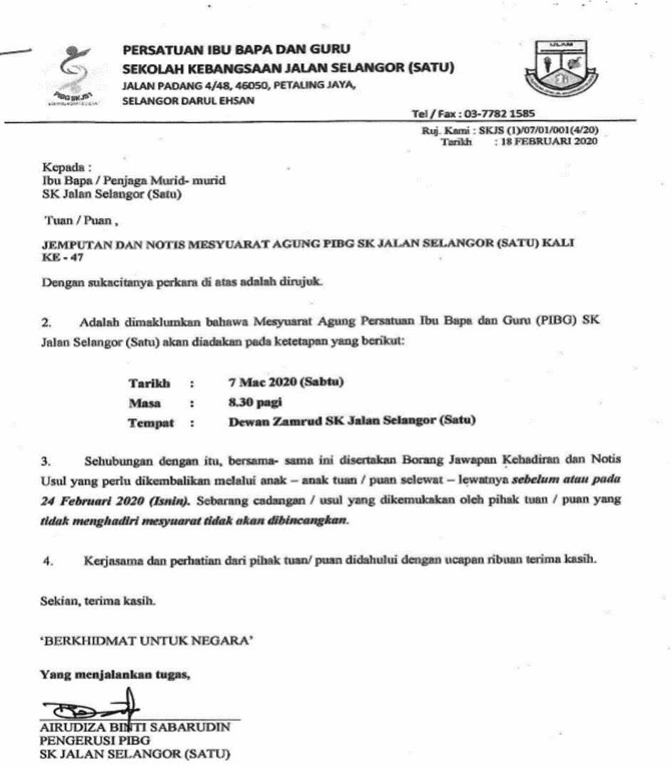 Surat Panggilan Mesyuarat Jpms 2020