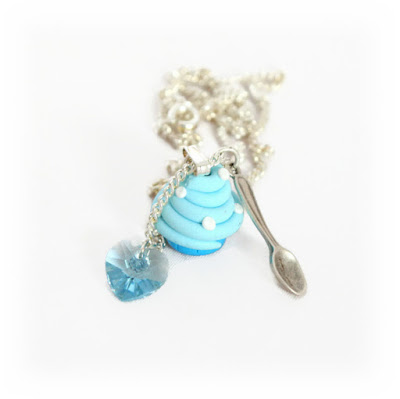 Blue Cupcake Charm Necklace handmade from polymer clay now available at Lottie of London on Etsy