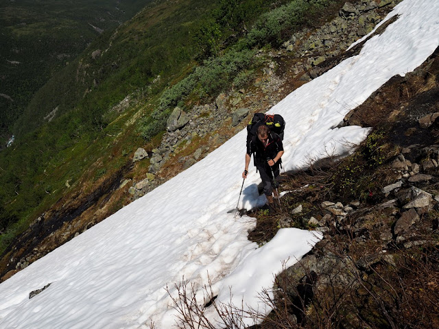 sníh, sněhová přikrývka, léto, příroda, trek, turistika, Norsko, údolí Utladalen