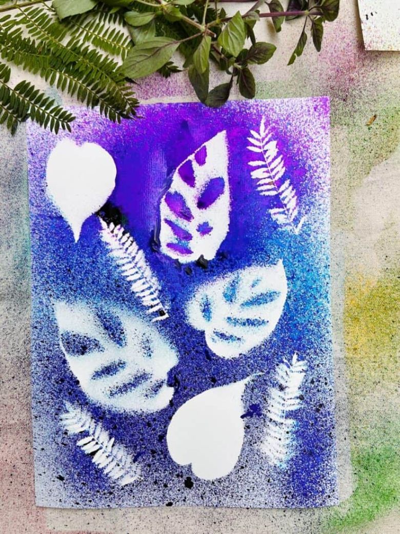 Nature watercolor spray art for kids
