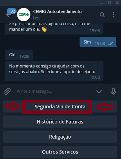 Cemigbot do Telegram para conseguir a 2via Cemig