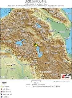 Cutremur moderat cu magnitudinea de 5,8-5,9 grade in Nord-Vestul Iranului-zona de granita cu Turcia