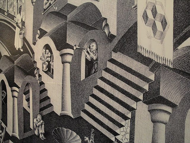 Escher, Concavo e convesso (particolare), litografia, 1955