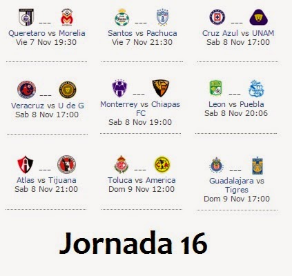 Programacion television jornada 16 apertura 2014 futbol mexicano