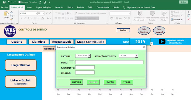 Planilha Excel MAPA Financeiro e Controle de Dízimo