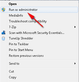 run as administrator dengan klik kanan