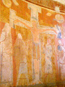 12C crucifixion wall painting in the Chapelle de Plaincourault, Indre, France. Photographed by Susan Walter. Tour the Loire Valley with a classic car and a private guide.