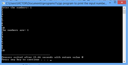CPP program to print the input numbers in an array