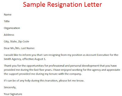 samples of resignation letters | resignation letter template | example resignation letter | resignation letter example image | resignation letter example picture