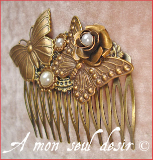 peigne bijou elfique féerique elfe fée papillons mariage végétal floral elven fairy butterflies hair comb jewel Arwen Galadriel