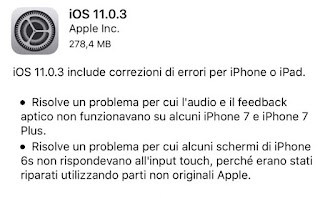 Apple rilascia iOS 11.0.3 