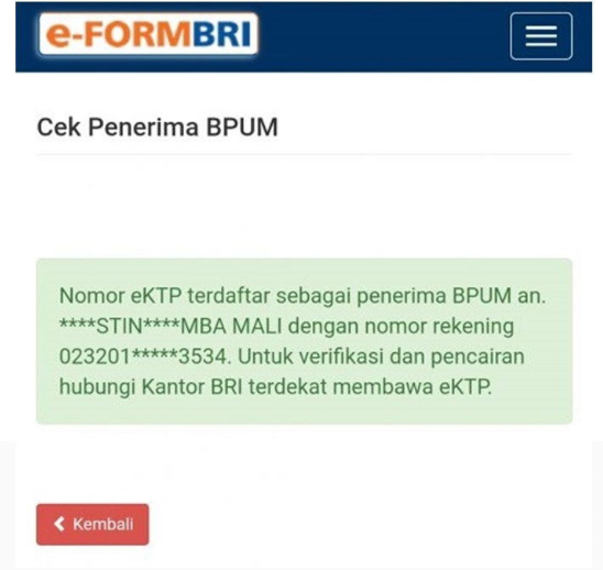 Cara cek daftar nama-nama penerima bantuan umkm 2020 lewat eform.bri.co.id bpum