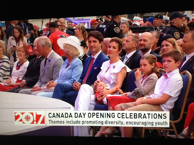 Screenshot CBC coverage Canada 150, Ottawa - Front row seats for Prince Charles, Camilla, Justin, Sophie and their kids