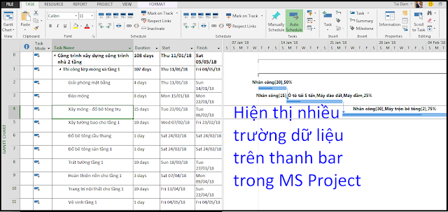 Hiện thị nhiều trường dữ liệu trên thanh bar trong MS Project