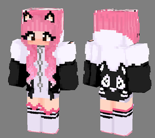 Garota Gatinha Cat Girl Pink Skin Minecraft