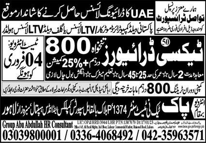 Taxi Driver & LTV Driver Jobs 2023 in UAE - USA UK UAE Jobs