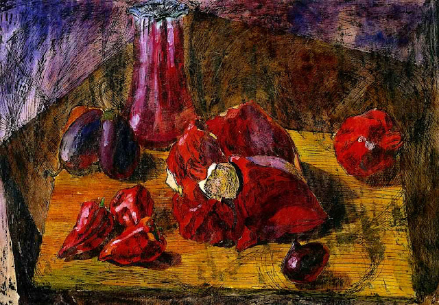 Alexander Osmerkin (1892-1953), Nature morte aux Grenades Papier, aquarelle, stylo, gouache, 51 x 72 cm Collection privée