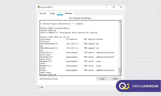 Kofigurasi IP Address Port Router-IGRP-1 dan Routing 