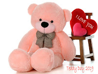 teddy day images, pink teddy bear with red heart with love you message