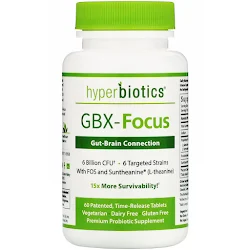 Hyperbiotics, GBX-Focus, Gut-Brain Connection, 6 млрд КОЕ, 60 запатентованных таблеток постепенного высвобождения