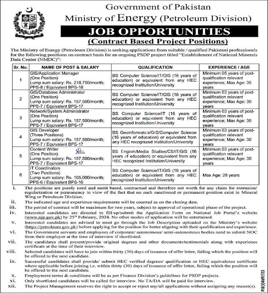 Situation Vacant At Ministry Of Energy Petroleum Division