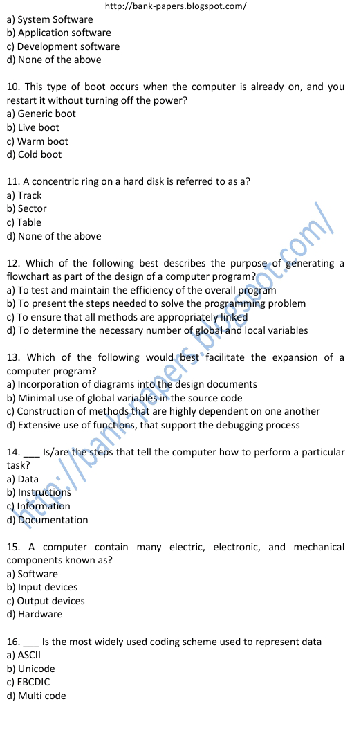 basic computer questions paper