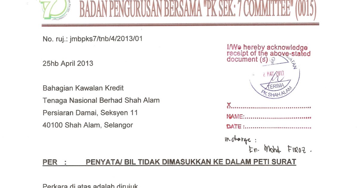 Surat Rasmi Permohonan Bekalan Elektrik - Contoh Chip