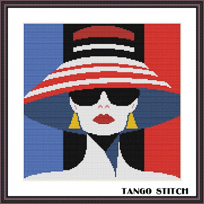 Abstract pop art beautiful woman portrait cross stitch pattern - Tango Stitch