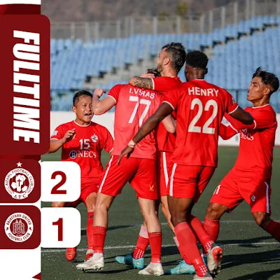 Aizawl FC moved to the top half of the table after recording a 2-1 win against Rajasthan United in their I-League 2022–23 game at the Rajiv Gandhi Stadium, here on Thursday.