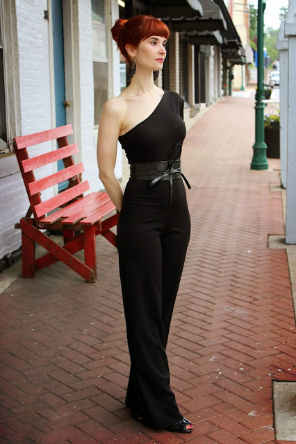 Black Belted One Shoulder Jumpsuit - Evelyn from FemmeLuxe Finery