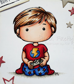 Birthday card for a boy featuring Whimsie Doodles image of boy with game controller