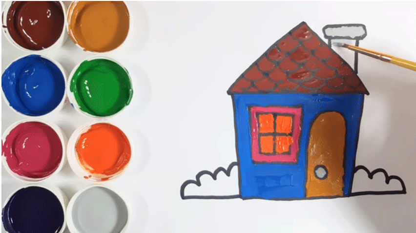 Menggambar dan mewarnai rumah  sederhana  dengan cat  air 