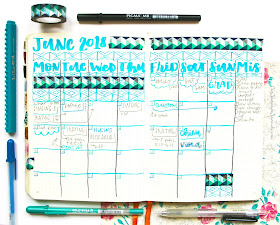 June bullet journal monthly spread at the end of the month