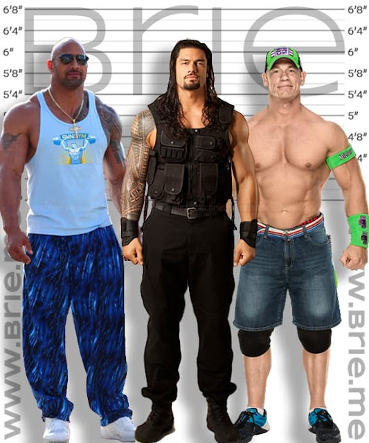 Roman Reigns height comparison with The Rock and John Cena