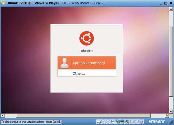 Tampilan untuk login ke dalam Ubuntu yang telah selesai terinstal