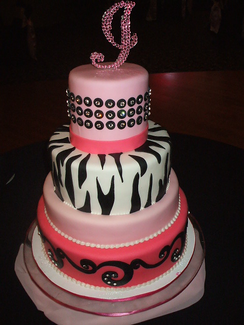 Pink and Zebra Print Wedding Cake