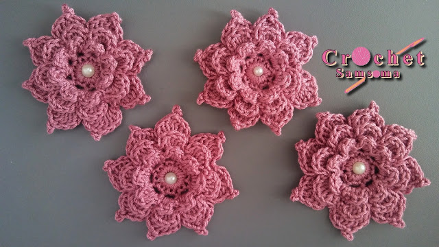 كروشيه وردة طبقات ب 8 بثلات . كروشيه وردة . How to Crochet flower 3d 8 petals  .  How to Crochet a flower  . كروشيه وردة طبقات . كروشيه وردة بعدة طبقات .   Crochet flower tutorial . 