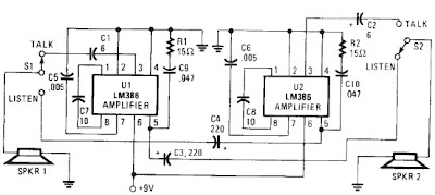 LM386 based electronic intercom circuit with explanation