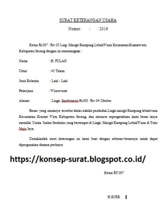 Contoh Surat Keterangan Usaha RT - Konsep Surat