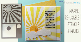 Make re-usable stencils and masks with the Silhouette Stencil Material (non-adhesive). Demonstration project is a bright "You are my sunshine", Designed by Janet Packer (Crafting Quine) for the Silhouette UK Blog.