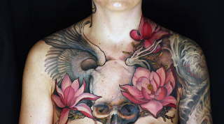 skull tattoo / flower tattoo